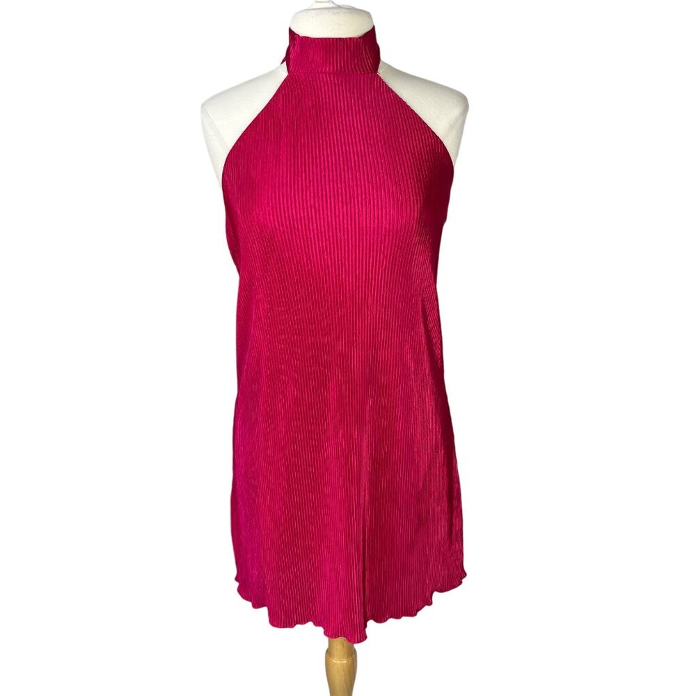 Rolla Coster Halter Dress Small Pink New Lined Textured Tie Neck Short